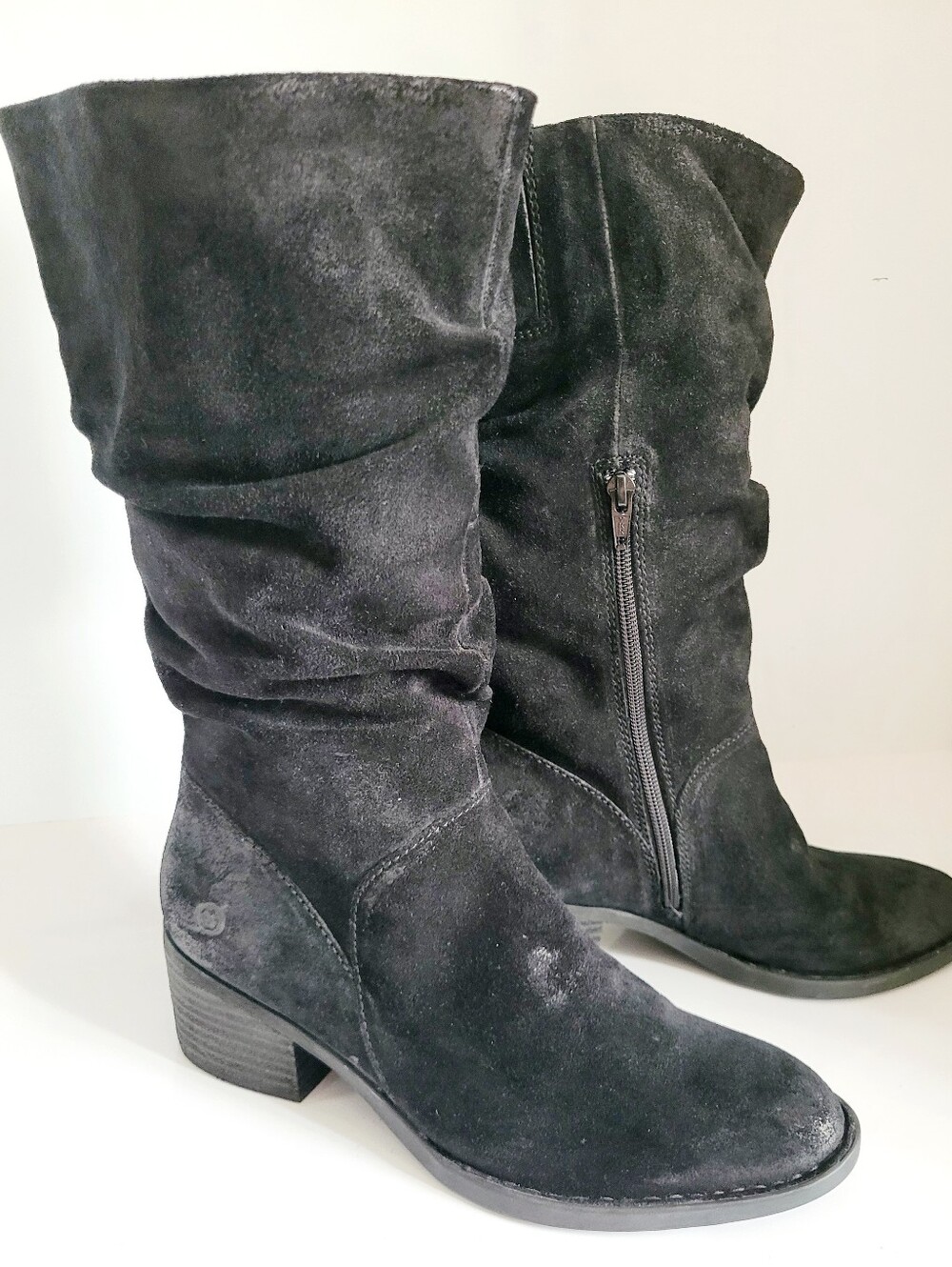 Born Distressed Black Suede Leather Slouchy Block Heel Boots US 7.5 - Picture 16 of 16